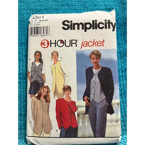 Simplicity 9361 Sewing pattern jacket vest 1990s size 18 20 22 - Picture 1 of 5
